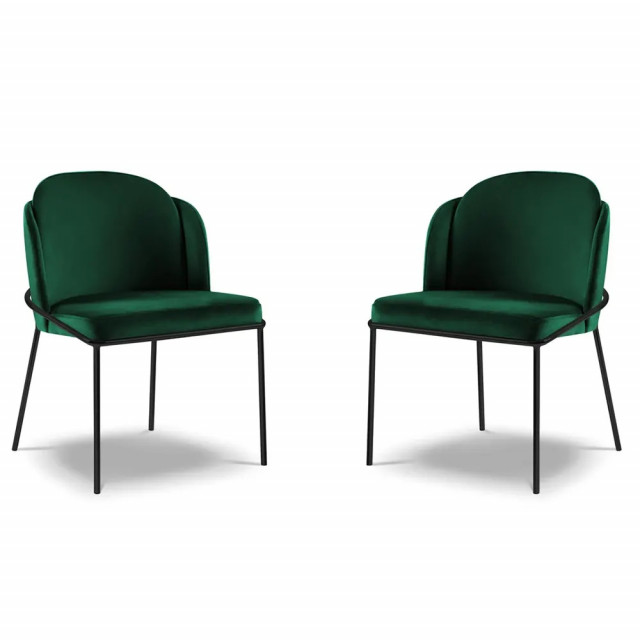 Set 2 scaune dining verzi din catifea si metal Limmen Besolux