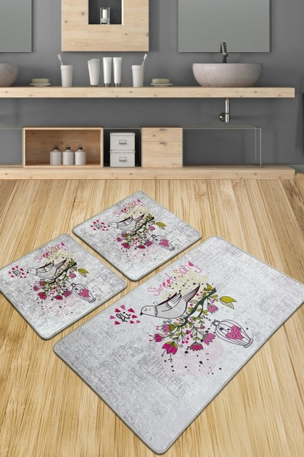 Set 3 covorase de baie gri din fibre sintetice 60x100 cm Karo The Home Collection