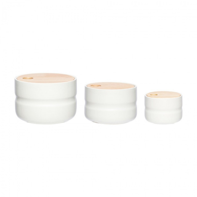 Set 3 recipiente cu capac albe/maro din ceramica Gordon Hubsch