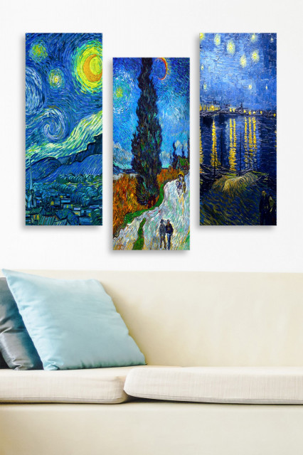 Set 3 tablouri albastre din lemn 20x50 cm Night The Home Collection