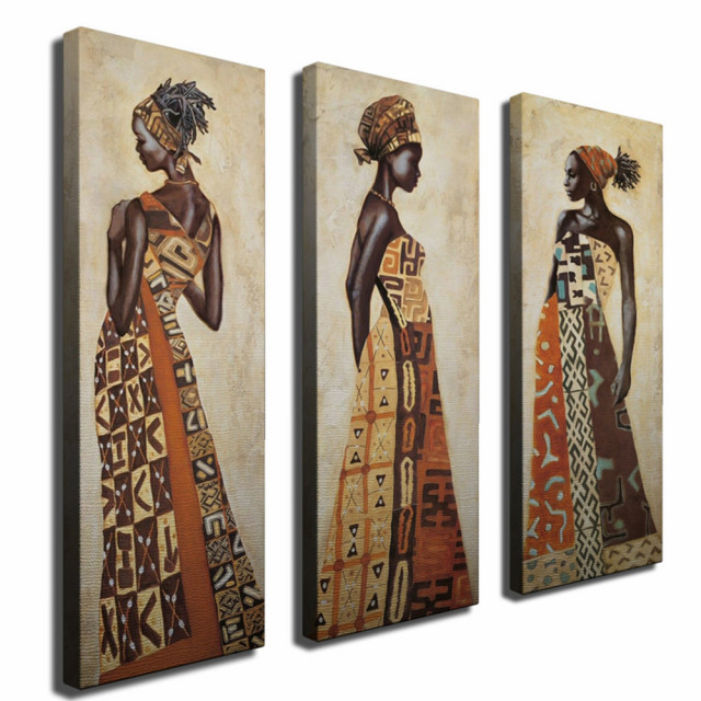 Set 3 tablouri multicolore din fibre naturale 20x70 cm Africa The Home Collection