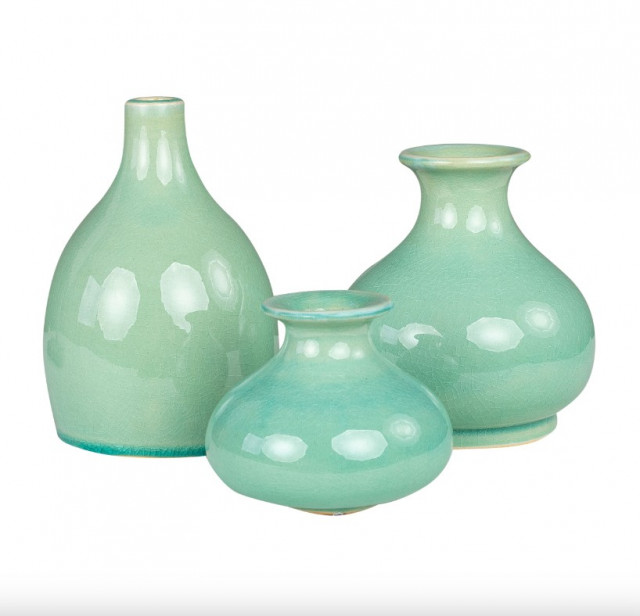 Set 3 vaze verzi din ceramica Jade Versmissen