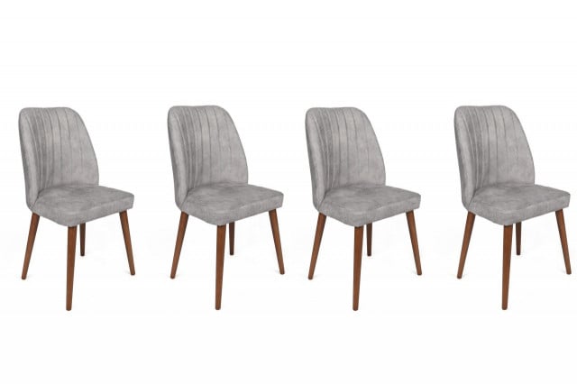 Set 4 scaune dining gri/maro din catifea Alfa The Home Collection