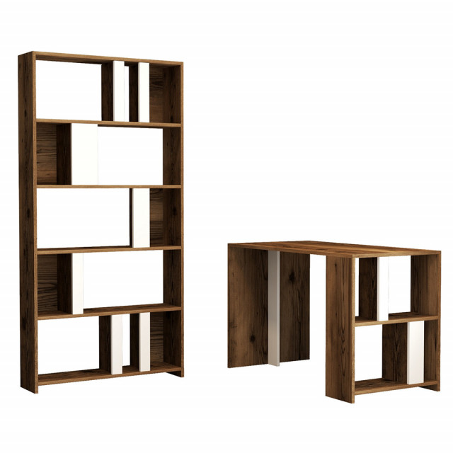Set birou cu etajera maro/alb din lemn Lima The Home Collection