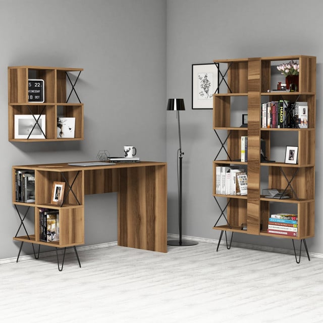 Set birou si raft si etajera maro /negru din lemn Extra The Home Collection