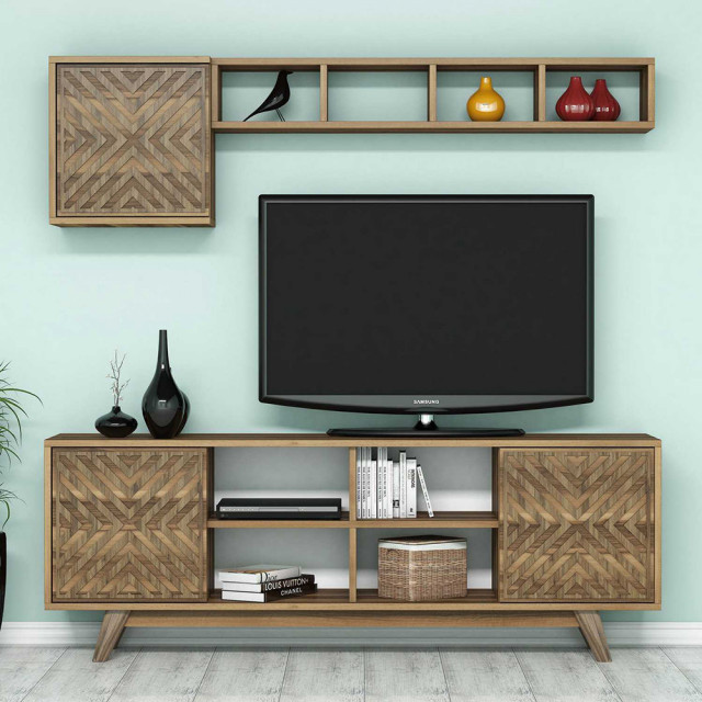 Set comoda TV, raft si dulap maro din lemn Inci The Home Collection