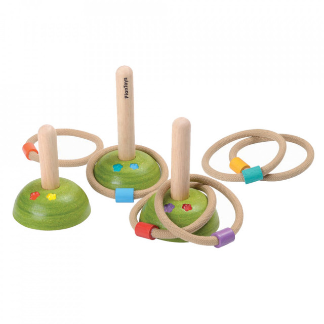 Set de joaca 9 piese multicolor din lemn Meadow Ring Toss Plan Toys