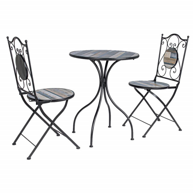 Set masa si 2 scaune exterior dining multicolor din ceramica si otel Huston Bizzotto