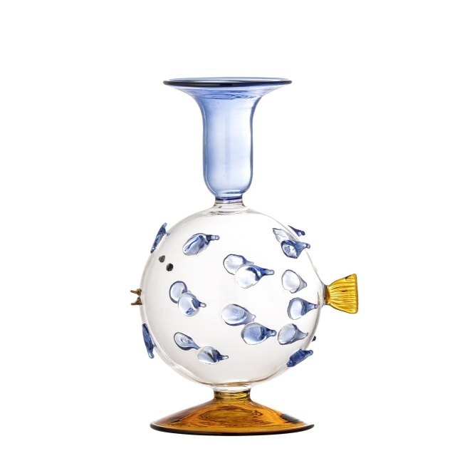 Suport lumanare albastru/maro din sticla 17 cm Phila Creative Collection