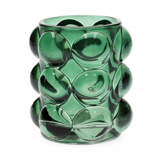 Suport lumanare verde din sticla 10 cm Bubble Homla