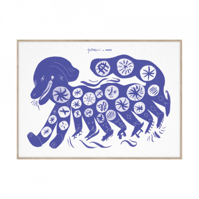 Tablou cu rama din lemn de stejar Chinese Dog Blue Paper Collective