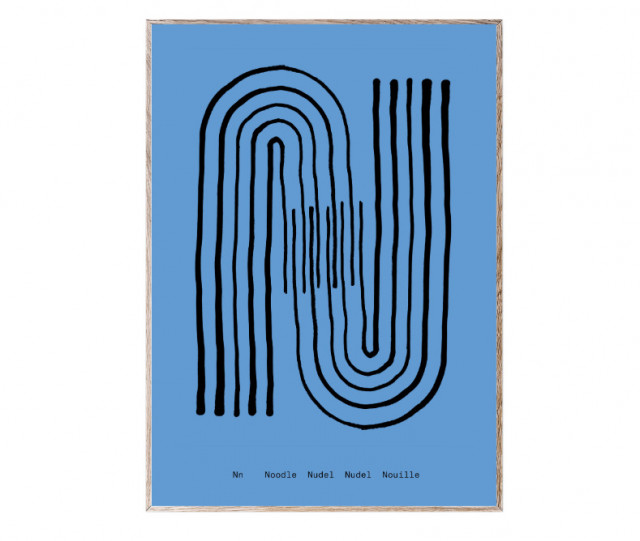 Tablou negru/albastru cu rama din lemn 30x40 cm N-Alphabet Spaghetti Letter Paper Collective