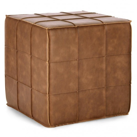 Taburet patrat maro coniac din piele ecologica 43x43 cm Larisa Bizzotto