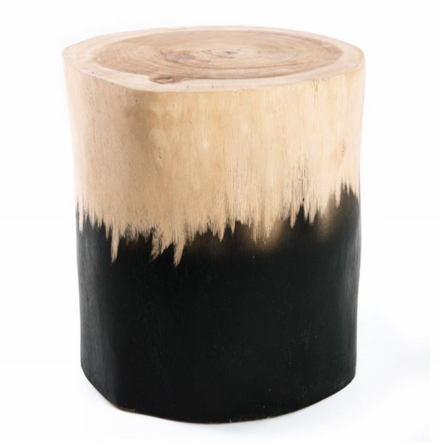 Taburet rotund maro/negru din lemn de suar 30 cm Morocho Bazar Bizar