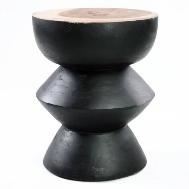 Taburet rotund negru din lemn de suar 40 cm Kulun Bazar Bizar