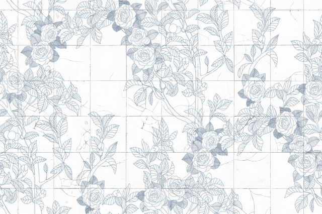 Tapet alb/albastru din hartie cu fibre de nailon Rose Tiles Rebel Walls