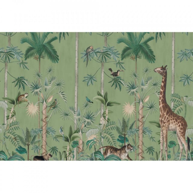 Tapet multicolor din hartie Giraffe Stroll Emerald Rebel Walls