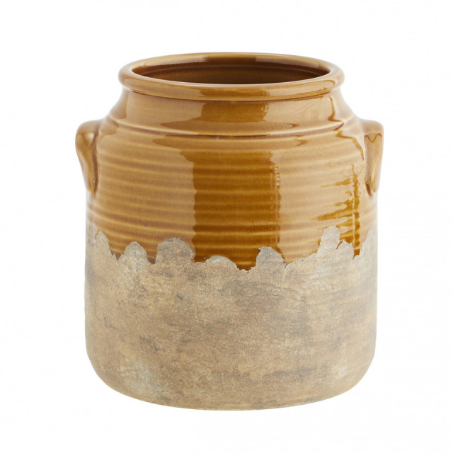 Vaza decorativa galben mustar/maro din ceramica 20 cm Indie Madam Stoltz