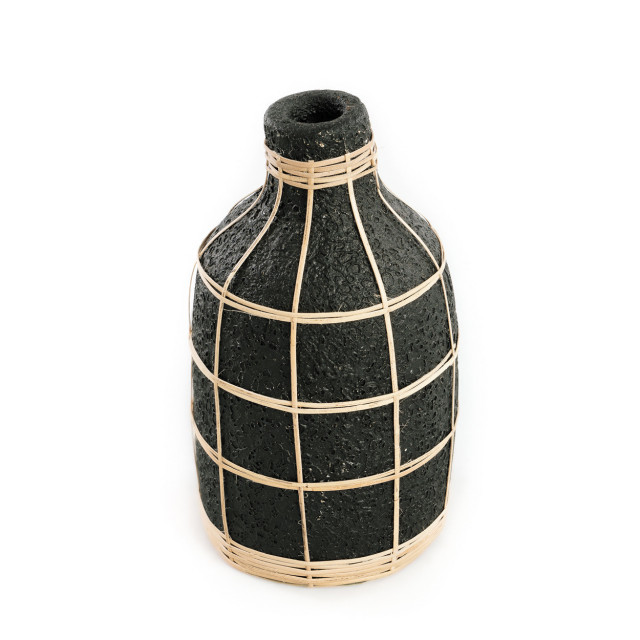 Vaza decorativa neagra din ratan si teracota 24 cm Whoopy Bizar