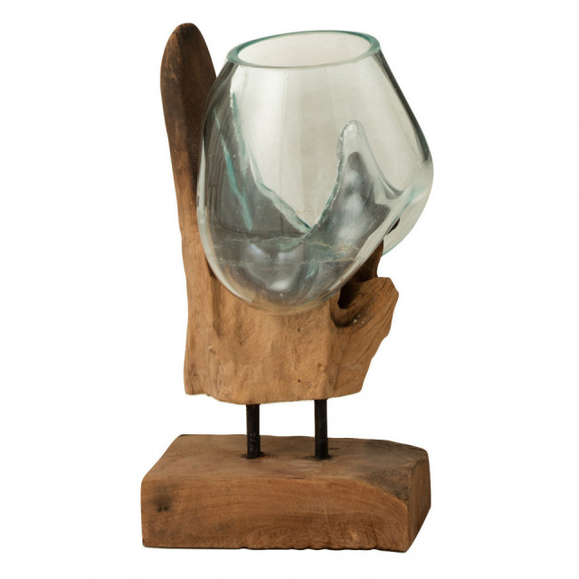 Vaza maro din lemn si sticla  35 cm Miriam J-Line