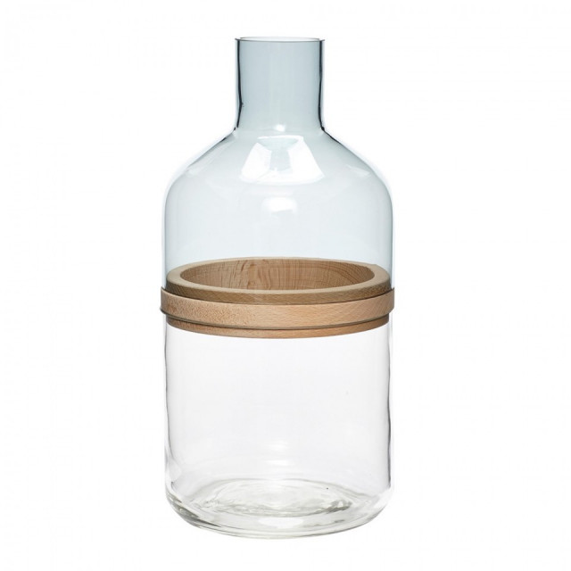 Vaza transparenta din sticla si lemn 32 cm Dora Hubsch