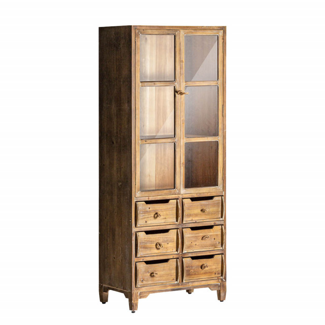 Vitrina maro din lemn de brad si MDF 151 cm Rural Burkina Home Decor