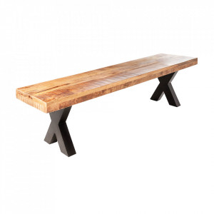 Bancheta maro/neagra din lemn si fier 200 cm Craft Invicta Interior