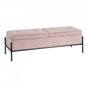 Bancheta roz din catifea si fier 123 cm Bakol The Home Collection