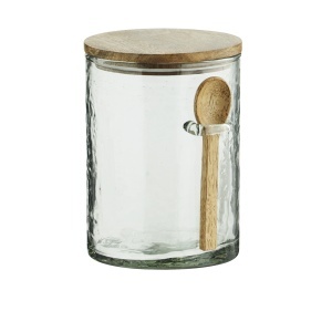 Borcan cu capac si lingura maro/transparent din sticla 10x14 cm Vivian Madam Stoltz