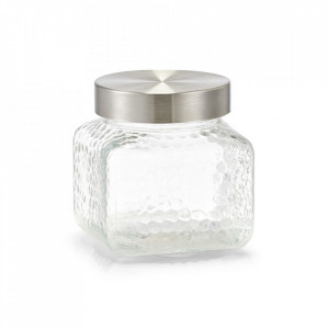 Borcan cu capac transparent/argintiu din sticla si plastic 1250 ml Honeycomb Zeller
