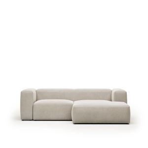 Canapea cu colt alba din textil pentru 2 persoane Blok Chenille FR Right Kave Home