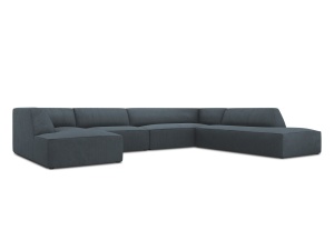 Canapea cu colt albastra din cafifea pentru 7 persoane Ruby Panoramic Right Micadoni