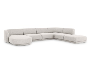 Canapea cu colt argintie din textil pentru 6 persoane Miley Eden Chenille Panoramic Right Micadoni