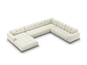 Canapea cu colt bej deschis/neagra din catifea pentru 7 persoane Mamaia U Right Micadoni