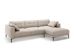 Canapea cu colt bej din catifea pentru 3 persoane Bemy Right Velvet Micadoni