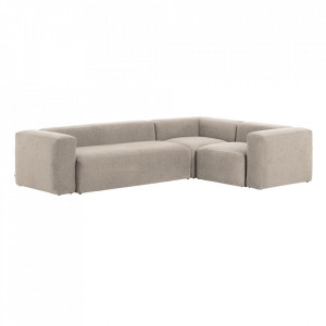Canapea cu colt bej din lemn de pin si poliester pentru 4 persoane Blok Large Kave Home