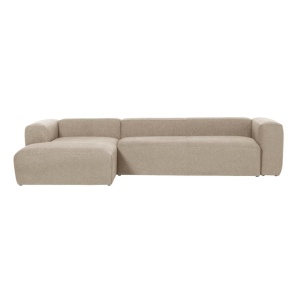 Canapea cu colt bej din textil pentru 4 persoane Blok Left Kave Home