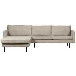 Canapea cu colt crem din catifea 300 cm Rodeo Left Woood