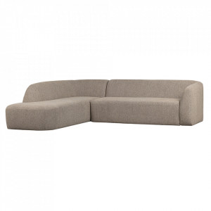 Canapea cu colt crem din poliester si lemn 225 cm Sloping Left BePureHome