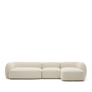 Canapea cu colt ecru din textil pentru 4 persoane Martina Chenille Right Kave Home