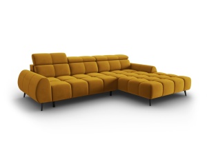 Canapea cu colt extensibila galbena/neagra din catifea pentru 5 persoane Alyse Right Micadoni