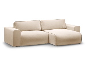 Canapea cu colt extensibila nude din catifea pentru 3 persoane Victor Right Micadoni