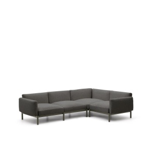 Canapea cu colt exterior gri/verde din textil pentru 5 persoane Sorells Right Kave Home
