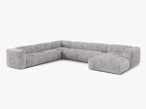 Canapea cu colt gri deschis din textil pentru 6 persoane Martina Corduroy Left Micadoni