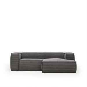 Canapea cu colt gri din catifea pentru 2 persoane Blok FR Right Kave Home