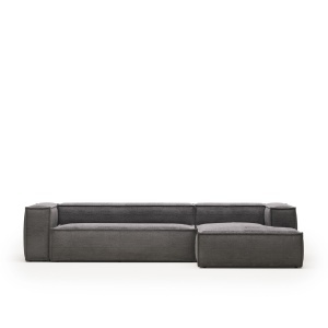 Canapea cu colt gri din catifea pentru 4 persoane Blok FR Right Kave Home