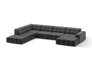 Canapea cu colt gri din catifea pentru 7 persoane Jennifer Panoramic Chenille Left Micadoni