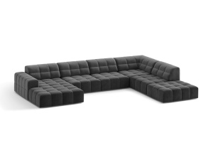 Canapea cu colt gri din catifea pentru 7 persoane Jennifer Panoramic Chenille Right Micadoni