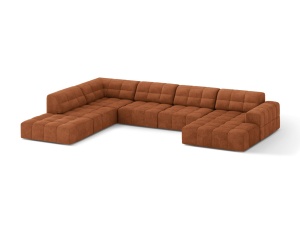 Canapea cu colt maro caramiziu din textil pentru 7 persoane Jennifer Panoramic Chenille Left Micadoni