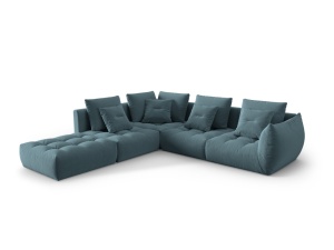 Canapea cu colt modulara albastra din catifea pentru 4 persoane Bloom Left Micadoni